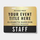Event Access Pass VIP-Mitarbeiter Crew Black Gold  Ausweis (Vorderseite)
