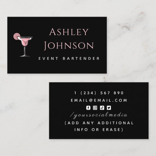 Event Barkeeper Glamour Cocktail Drink Black Visitenkarte (Vorne/Hinten)