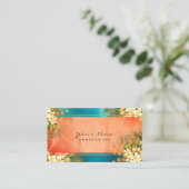 Event Floral Minze Green Coral Blue Rose Gold Visitenkarte (Stehend Vorderseite)
