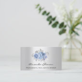 Event-Hochzeitsplaner Floral Blue GrayLogo QRCODE Visitenkarte (Stehend Vorderseite)