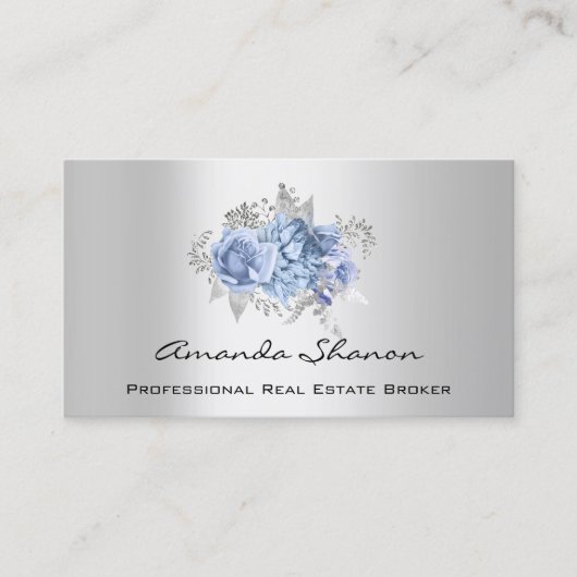 Event-Hochzeitsplaner Floral Blue GrayLogo QRCODE Visitenkarte (Vorderseite)