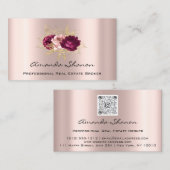 Event Hochzeitsplaner Florals Rose Marsala QR Code Visitenkarte (Vorne/Hinten)
