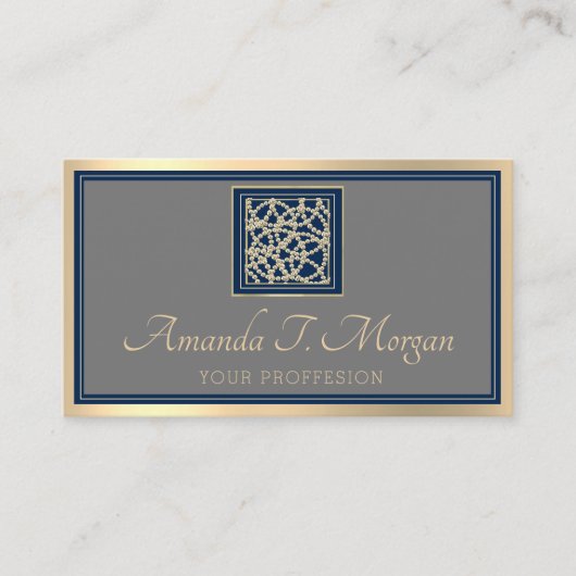 Event Hochzeitsplaner Gold Frame Gray Blue Navy Visitenkarte (Vorderseite)