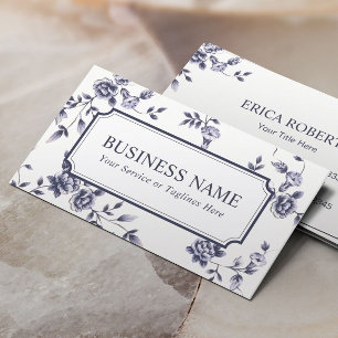 Event Hochzeitsplanung Elegant Blaue Floral Visitenkarte