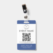 Event-Logo QR-Code Gast-Pass Name Blau Ausweis (Vorderseite mit Clip)