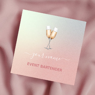 Event Party Barkeeper Champagne Glass Pink Ombre Quadratische Visitenkarte