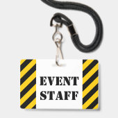 "EVENT PERSONAL" + Abzeichen "Black & Yellow Strip Ausweis (Vorderseite mit Lanyard)