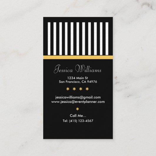 Event-Planer Gold-Label für Black Strips Visitenkarte (Rückseite)