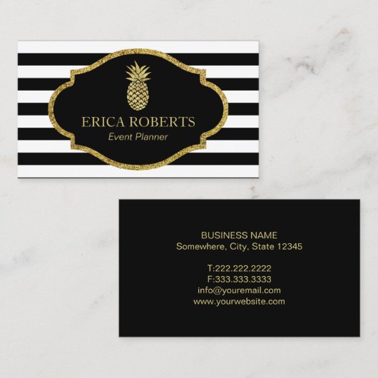 Event-Planer-Goldananas-moderne Streifen Visitenkarte (Vorne/Hinten)