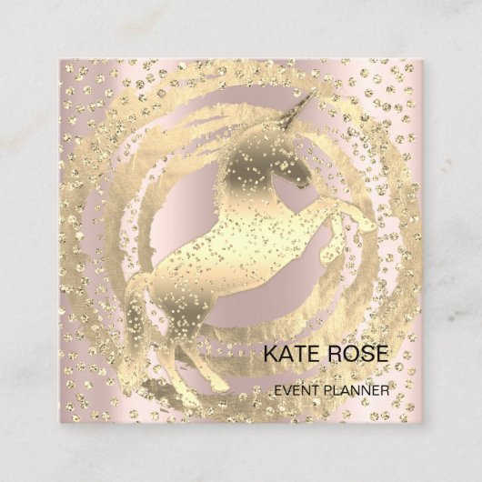 Event Planer Rose Unicorn Gold Glitzer Quadratische Visitenkarte (Vorderseite)