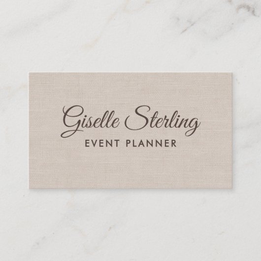 Event Planner Beige Linen Modern Elegant QR Code Visitenkarte (Vorderseite)