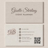 Event Planner Beige Linen Modern Elegant QR Code Visitenkarte