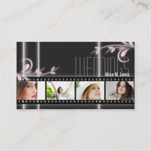 Event Planner Film Photo Business Card Black Flora Visitenkarte (Vorderseite)
