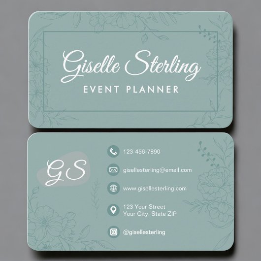 Event Planner Green Teal Floral Visitenkarte