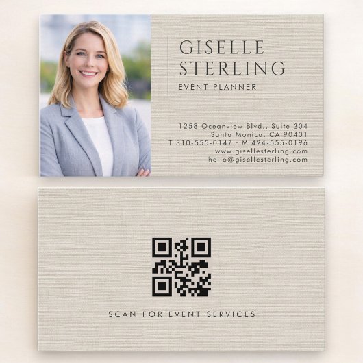 Event Planner Leinen Foto QR Code Visitenkarte
