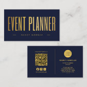 Event Planner Logo Navy Und Gold Qr Code Visitenkarte (Vorne/Hinten)