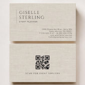Event Planner Luxury Neutral Linen QR Code Visitenkarte