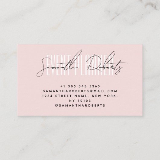 Event planner modern typography script blush pink visitenkarte (Rückseite)