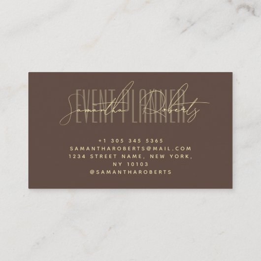 Event planner modern typography script brown visitenkarte (Rückseite)