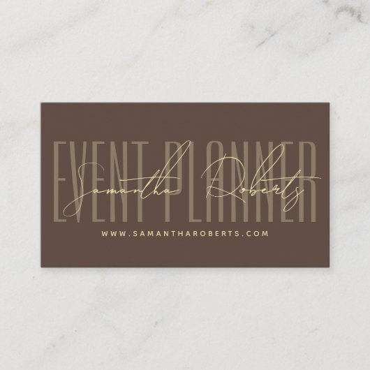 Event planner modern typography script brown visitenkarte (Vorderseite)