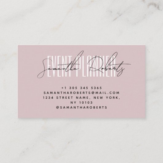 Event planner modern typography script dusty pink visitenkarte (Rückseite)