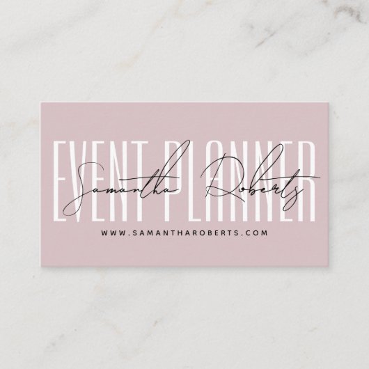 Event planner modern typography script dusty pink visitenkarte (Vorderseite)