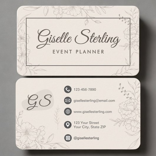 Event Planner Neutral Floral Visitenkarte