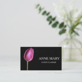 Event Planner Wedding Coordinator Pink Tulip Black Visitenkarte (Stehend Vorderseite)