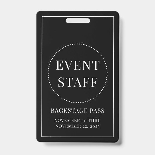 Event Staff Backstage Pass Black White ID Ausweis (Vorderseite)