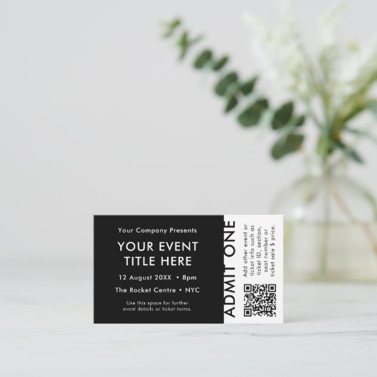 Event-Ticket | Black Modern QR Code Concept Ticket (Stehend Vorderseite)