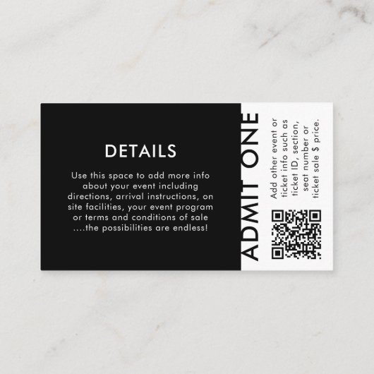 Event-Ticket | Black Modern QR Code Concept Ticket (Rückseite)
