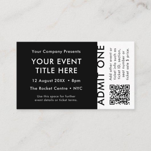 Event-Ticket | Black Modern QR Code Concept Ticket (Vorderseite)