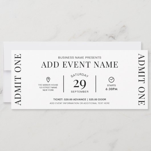 Event Ticket Company Logo Admit One Entry Pass Einladung (Vorderseite)