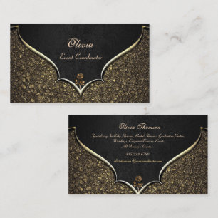 Eventkoordinator Elegante schwarze und goldene Ros Visitenkarte