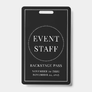 Eventpersonal Backstage-Pass Schwarz Weiß ID Ausweis