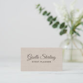 Eventplaner Beige Leinen Moderner Eleganter QR-Cod Visitenkarte (Stehend Vorderseite)