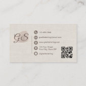Eventplaner Beige Leinen Moderner Eleganter QR-Cod Visitenkarte (Rückseite)