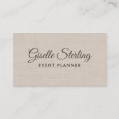 Eventplaner Beige Leinen Moderner Eleganter QR-Cod Visitenkarte (Vorderseite)