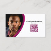 Eventplaner Burgundy White Custom Foto QR Code Visitenkarte (Vorderseite)