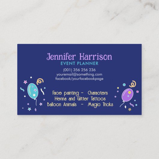 Eventplaner - farbenfrohe Illustration Visitenkarte (Rückseite)