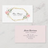 Eventplaner für den Blumenzauber Gold und Rosa Visitenkarte (Vorne/Hinten)