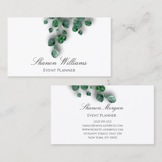 Eventplaner Hochzeit Eukalyptus weiß Visitenkarte (Vorne/Hinten)