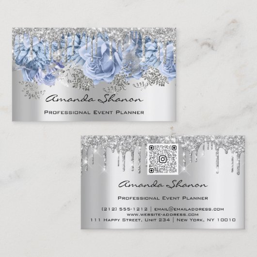 Eventplaner Hochzeit SilverBlue Tropfen Logo QRCod Visitenkarte (Vorne/Hinten)