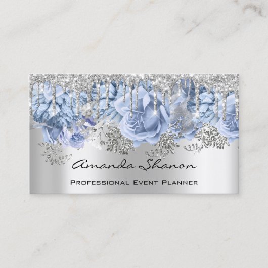 Eventplaner Hochzeit SilverBlue Tropfen Logo QRCod Visitenkarte (Vorderseite)