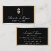 Eventplaner HochzeitGold-Blume-Rahmen Schwarz Visitenkarte (Vorne/Hinten)