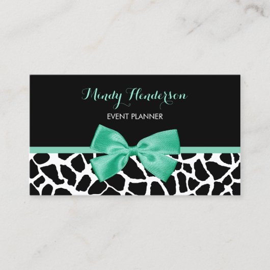 Eventplaner Hübsche Giraffe Print Mint Green Bow Visitenkarte (Vorderseite)