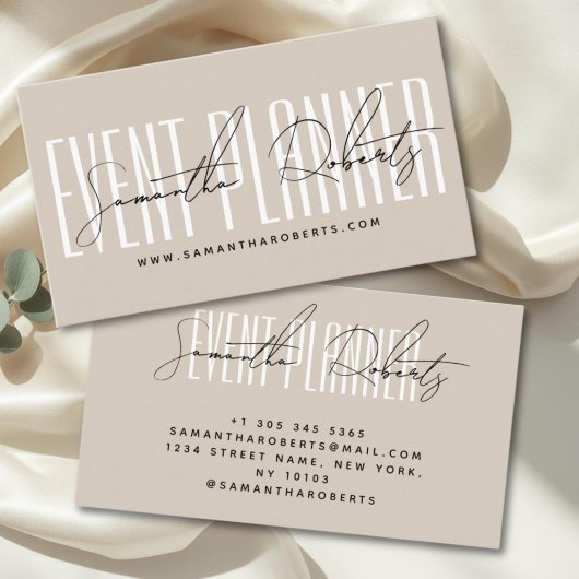Eventplaner moderne Typografie Schrift beige Visitenkarte