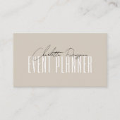 Eventplaner Moderne Typografie Script Beige Visitenkarte (Vorderseite)
