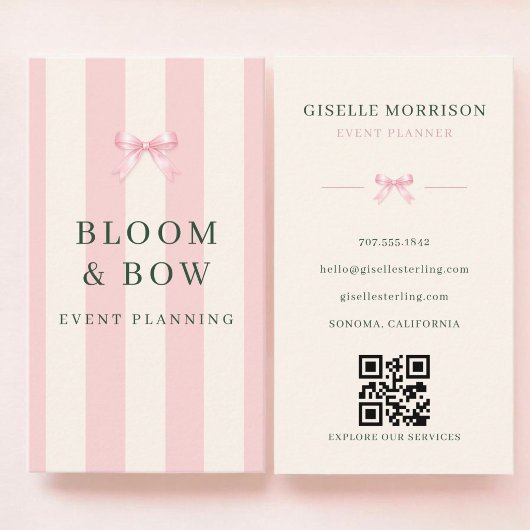 Eventplaner Pink Grün Gestreifter Bogen QR Code Visitenkarte