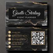 Eventplaner QR Code Black Gold Agate Luxus Visitenkarte